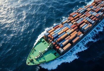 Fototapeta premium a large cargo ship transporting numerous multicolored shipping containers across deep blue ocean