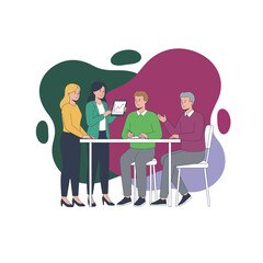 Flat Vector Illustration of Business Activities — Teamwork, Office Work, and Corporate People