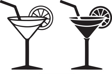 Lemon drinks cold water vector icon set line art silhouette illustration