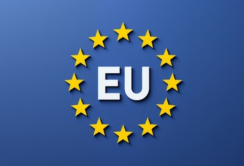 Symbolic representation of the european union with twelve yellow stars on a blue background in a