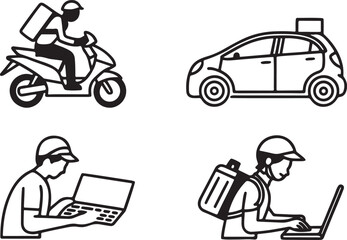 Gig economy vector illustration icons set. Digital Trends and Online Life icon in flat outline and editable stroke line art