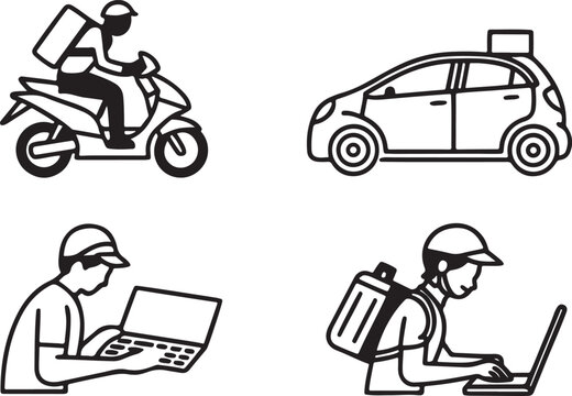 Gig economy vector illustration icons set. Digital Trends and Online Life icon in flat outline and editable stroke line art