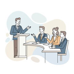 Flat Vector Illustration of Business Activities — Teamwork, Office Work, and Corporate People