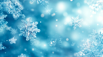 マクロで捉えた氷の結晶と柔らかなボケ光の冬背景