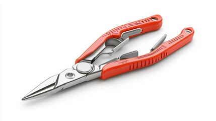 Closeup of redhandled pliers detailed view of the metal teeth and ergonomic grip