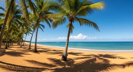 Obraz premium Tropical beach paradise with palm trees and turquoise ocean view