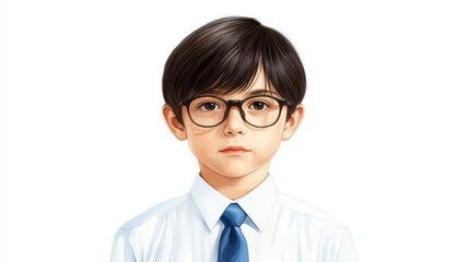 Young boy with glasses and tie portrait of studious dapper child