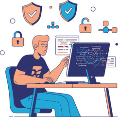 Dedicated developer actively securing digital assets and data, demonstrating robust cybersecurity protection measures for professional integrity