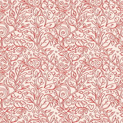 Fototapeta premium Elegant seamless pattern with intricate floral design in red and beige hues, seamless pattern, Stock royalty image.