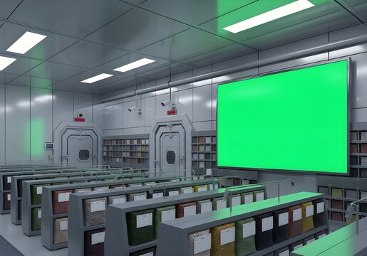 advanced biotechnology lab green screen display data storage