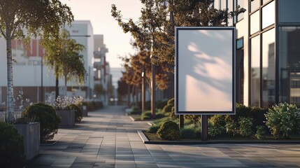 Empty Advertising Billboard in Urban Area with Trees and Pathway