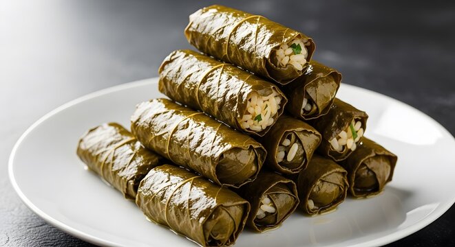 Delicious Dolma Stuffed Grape Leaves Appetizer on Plate Ready to Eat