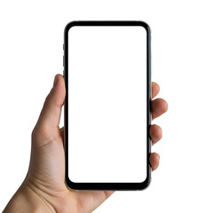 Hand Holding Phone With Blank Screen Isolated on Transparent Background Photo