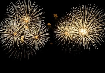 Fototapeta premium Golden fireworks exploding in the night sky