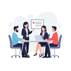 Flat Vector Illustration of Business Activities &mdash; Teamwork, Office Work, and Corporate People