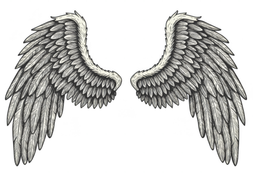 Detailed Illustration Of Angel Wings In Black And White Isolated On Transparent Background