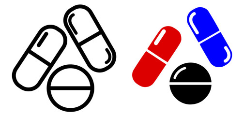 Set of vector medicine icon, pills sign, capsule and drug, healthcare icon. 