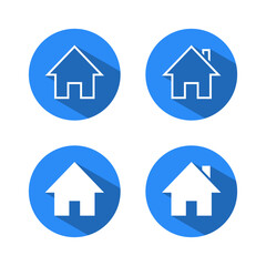 Home icon set with long shadow. House, homepage symbol