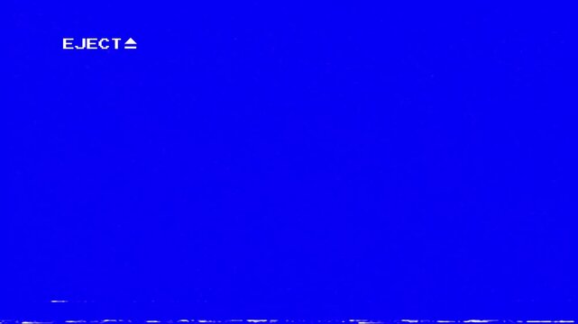 eject vhs glitch 4k overlay in blue background.