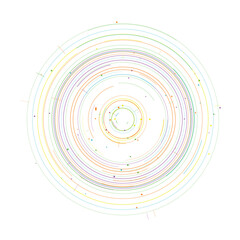 Dynamic multicolored concentric orbital arcs and dots create a vibrant abstract science and technology background, perfect for modern design, presentations, and creative projects vector illustration