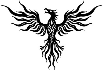 Tribal Black Phoenix Bird Rising Vector