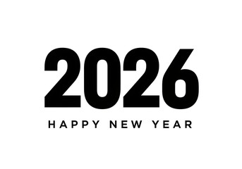 Bold black 2026 happy new year text on white background