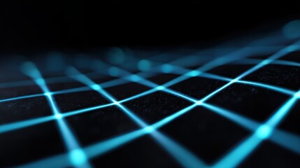 Black background, glowing grid pattern, futuristic flat design