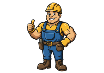Happy Construction Worker Giving Thumbs Up Isolated Cartoon Illustration