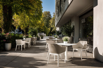 Fototapeta premium modern stylish outdoor caf featuring innovative cubic design for tables and chairs