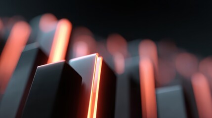 futuristic 3D bar chart with glowing neon lines
