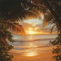 Fototapeta premium Large glowing sun over ocean horizon beneath dramatic evening clouds high resolution picture