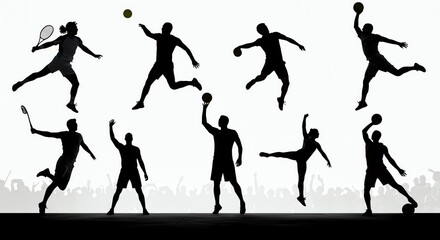 Silhouettes of athletes performing various sports