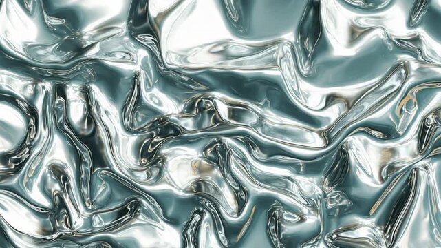 Abstract metallic silver liquid texture with glossy reflective surface and smooth fluid wave pattern background