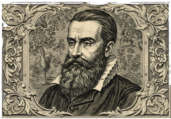 Illustration Portrait of a Bearded Man in a Vintage Frame Isolated on White Background