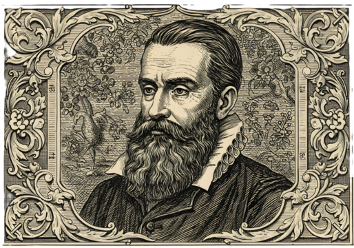 Illustration Portrait of a Bearded Man in a Vintage Frame Isolated on White Background