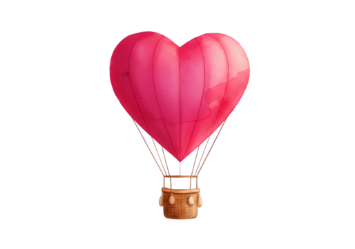Heart Shaped Hot Air Balloon Illustration Isolated on Transparent Background