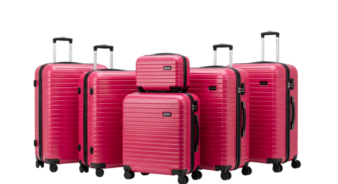 hard shell suitcases with telescopic handles and wheels are displayed against a clean white background ready for travel and adventure	
