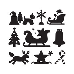A collection of ten silhouette Christmas sleigh icons. 
