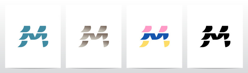 Paper Page Curled Cut Three Pieces Initial Letter Logo Design M