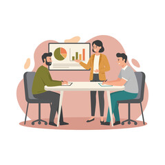 Fototapeta premium Flat Vector Illustration of Business Activities — Teamwork, Office Work, and Corporate People