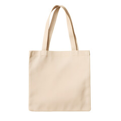 Plain beige canvas tote bag isolated on transparent background