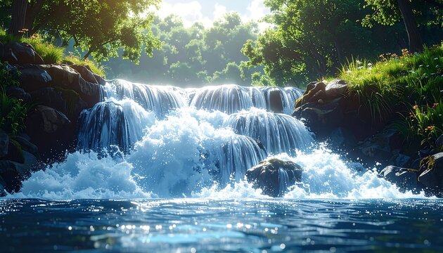 Waterfall cascading through lush forest (1)