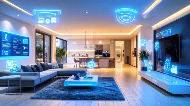 Immersive visualization of a modern smart home showcasing interconnected devices and futuristic design