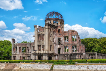The Atomic Bomb Dome, also known as the Hiroshima Peace Memorial in Hiroshima, Japan. Hiroshima's Peace Memorial Park