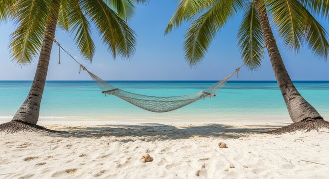 Tropical beach hammock paradise relaxation vacation.