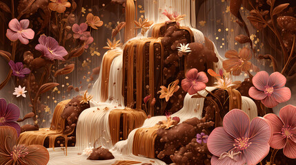 Chocolate waterfall a huge cascade of chocolate pouring