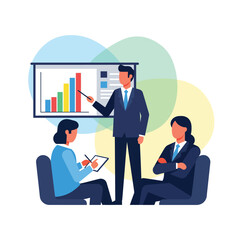 Flat Vector Illustration of Business Activities — Teamwork, Office Work, and Corporate People