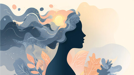 Mental health balance a human silhouette with a glowing