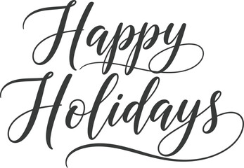 Decorative Happy Holidays Script Text with Elegant Calligraphy on Transparent Background