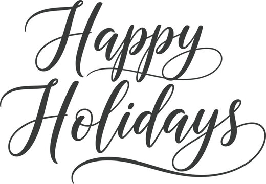 Decorative Happy Holidays Script Text with Elegant Calligraphy on Transparent Background